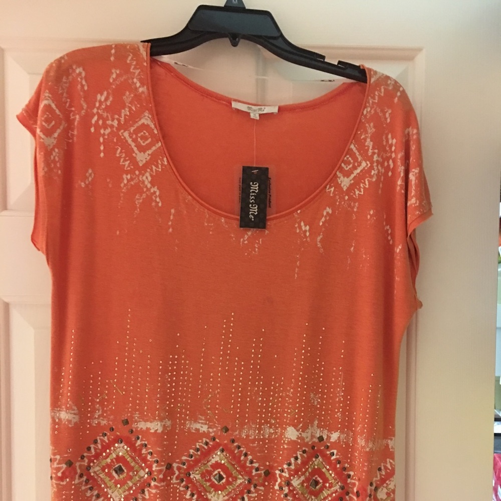 COPY - Miss Me Orange Bohemian Top w/Fringes & Studs sz M